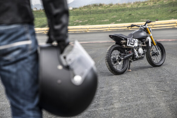 Fantic Caballero 500 Flat Tracker [helmet in hand]