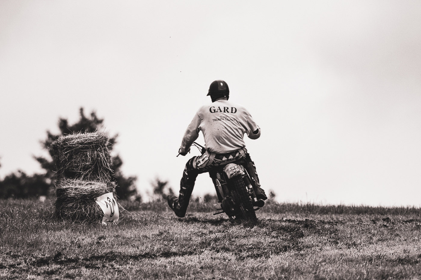 Custom Scrambler Racing in a field