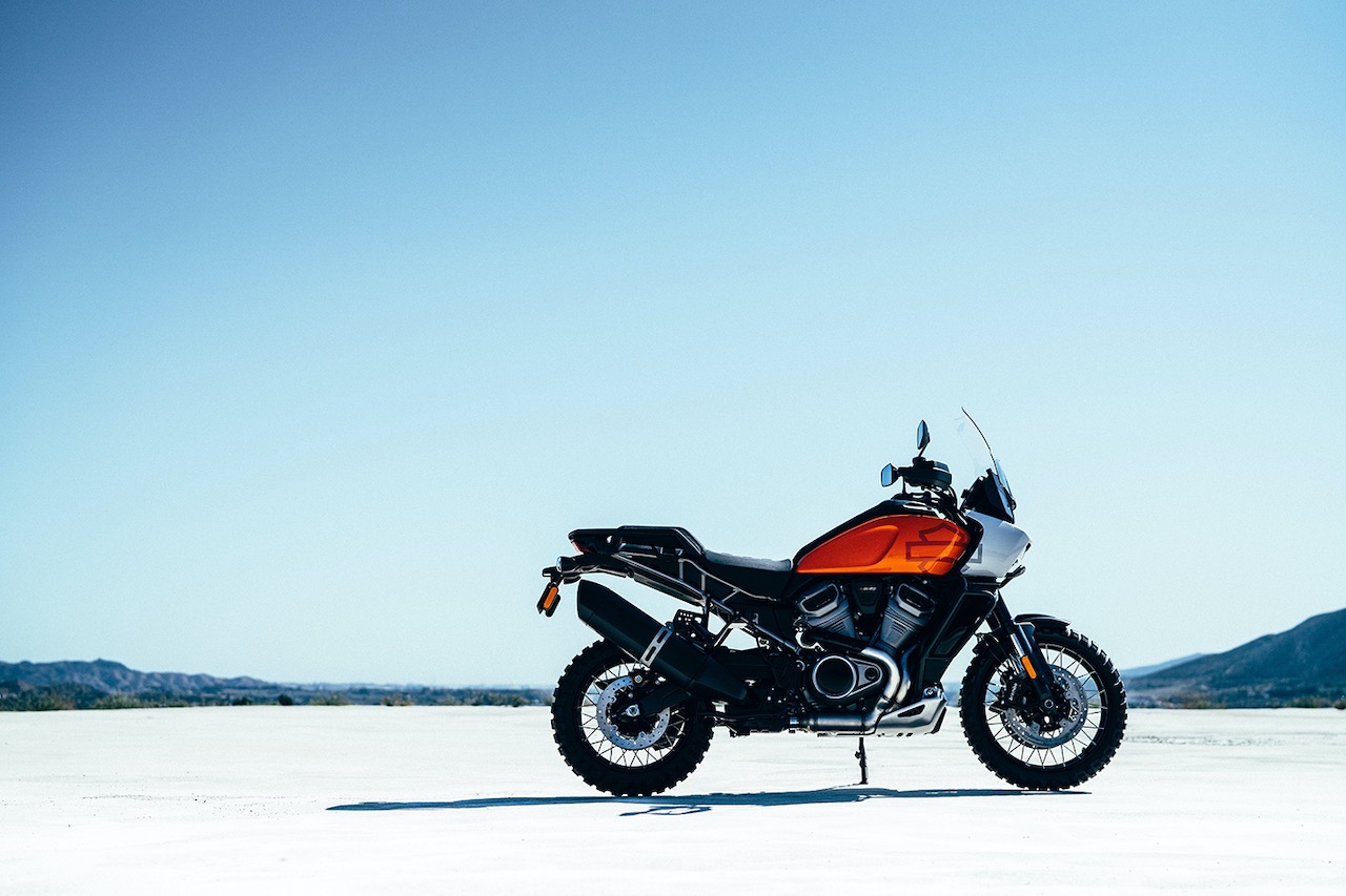 Retro Adventure Harley-Davidson Pan American on salt flats