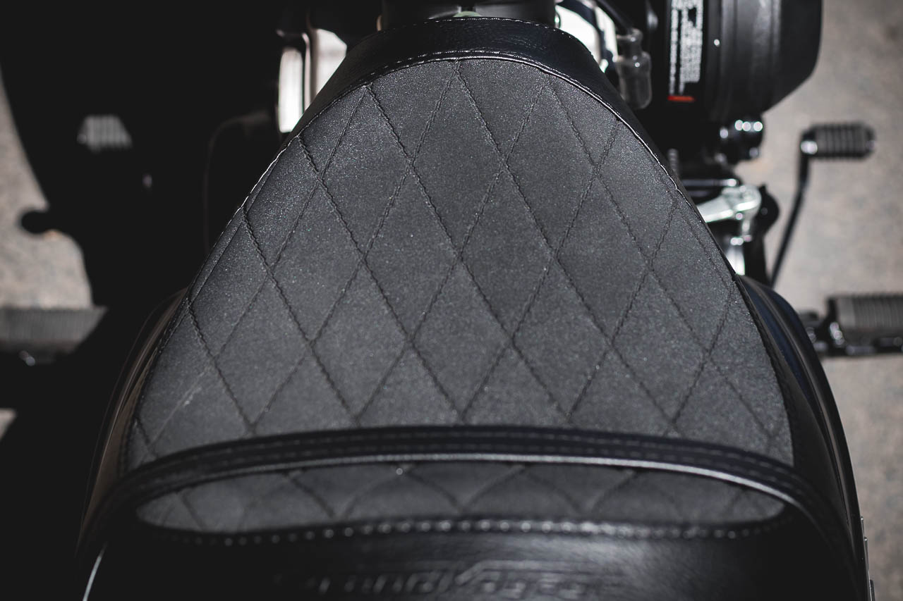 Plush diamond-stitched, pillion ready motorcycle seat. 