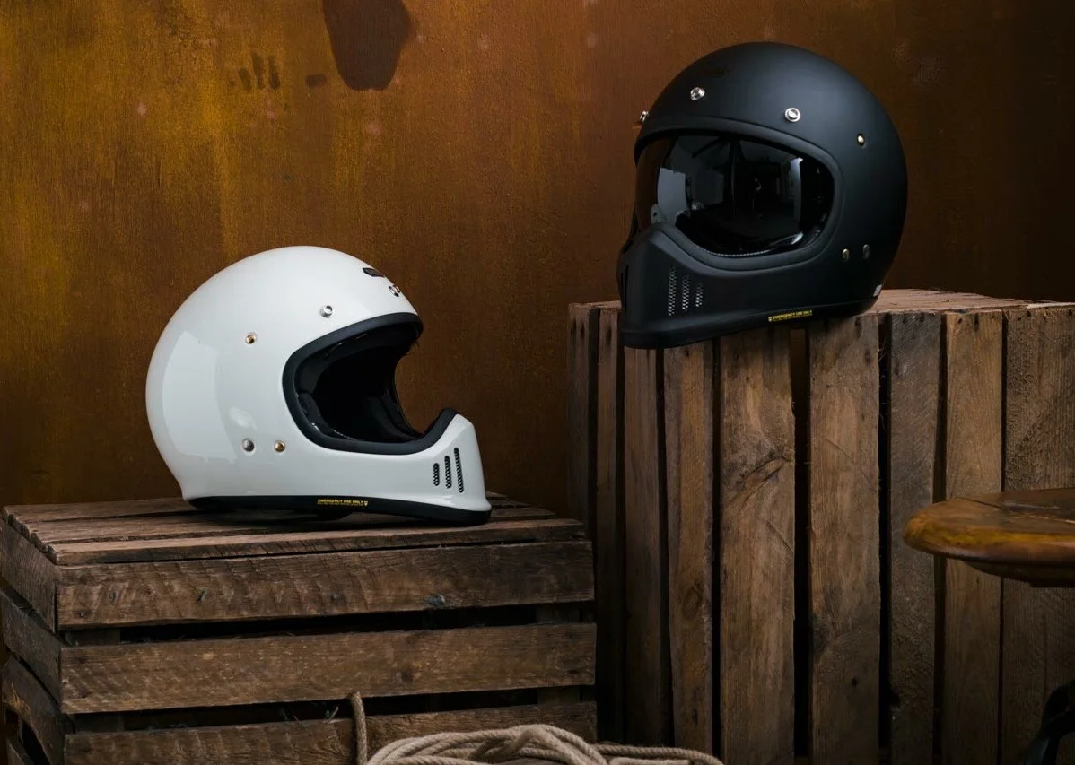 Shoei Ex-Zero Helmets on wooden crates