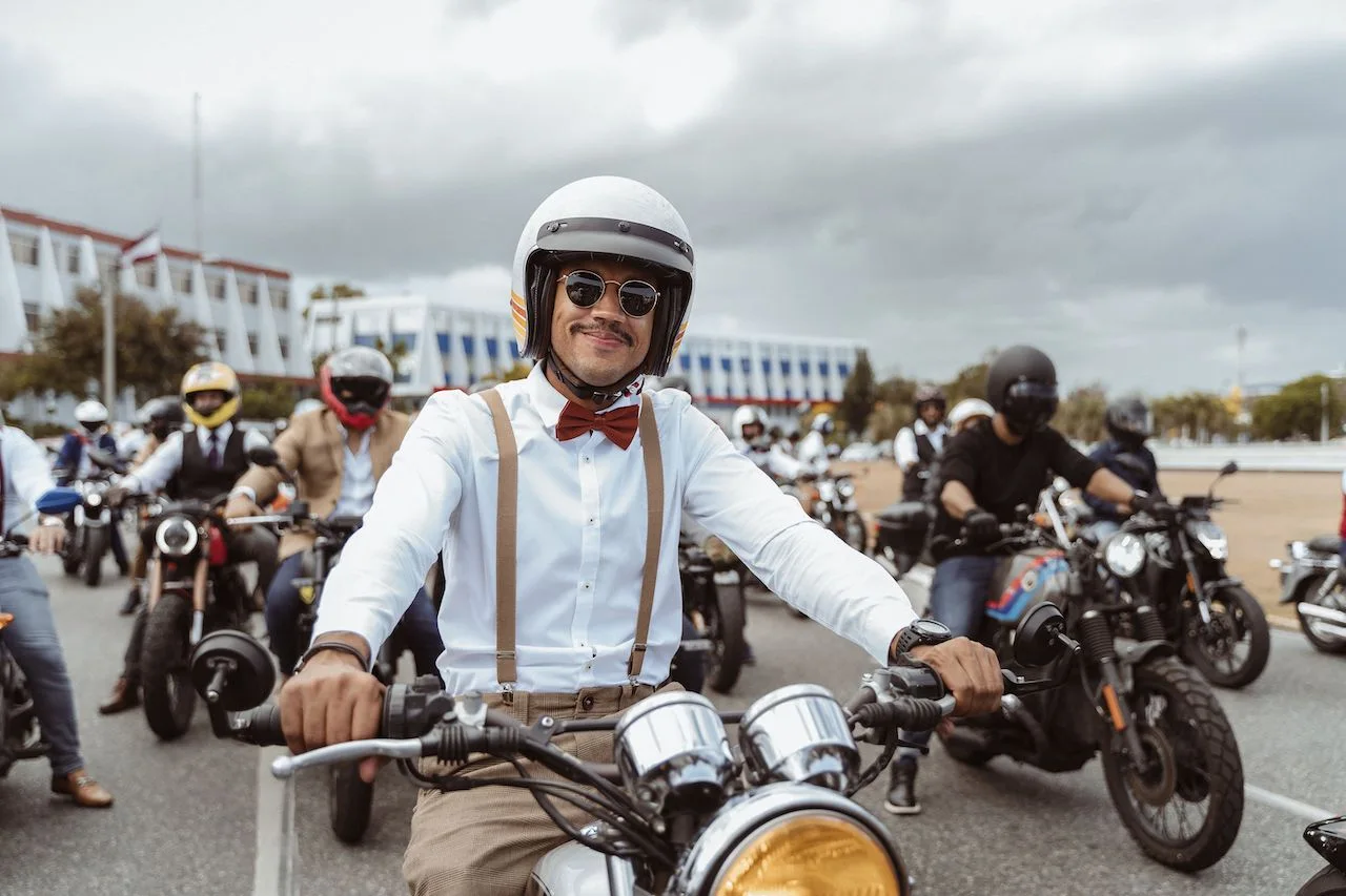 Distinguished Gentleman's Ride - Rider with braces and a bow tie