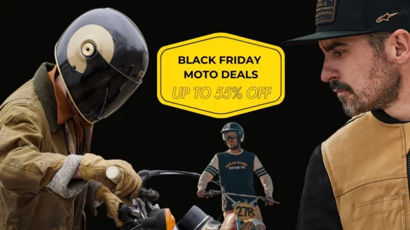 Collage Retro Riders view Black Friday Motorcycle Deals badge