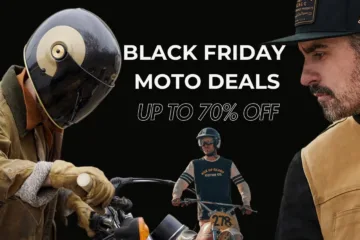 Collage Retro Riders view Black Friday Motorcycle Deals badge