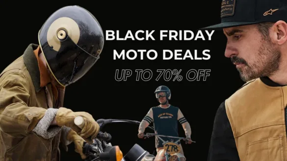 Collage Retro Riders view Black Friday Motorcycle Deals badge