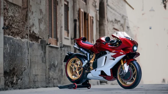 MV Agusta Superveloce 1000 Serie Oro with rustic buildings in the background