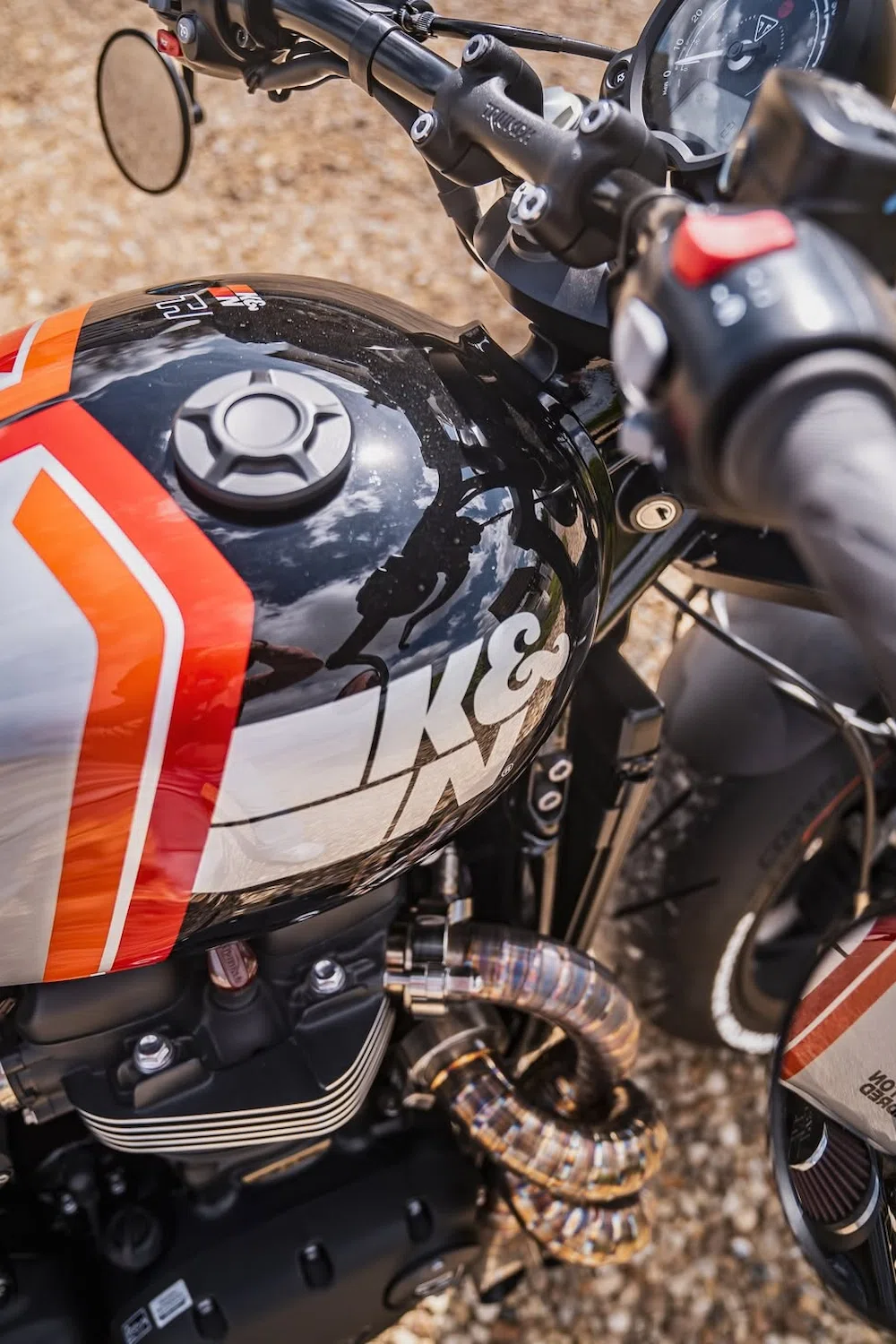 K&N x Thornton Hundred Triumph Bobber - £30,000, Custom Motorcycle Giveaway 1 Thornton Hundred Custom Triumph Bobber Tank and Pipes