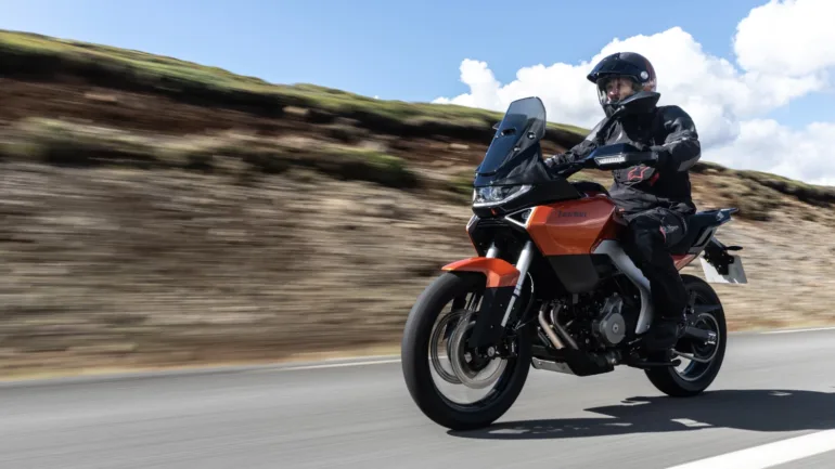 Norton Atlas Apex in Sinopia Orange in Iceland 2