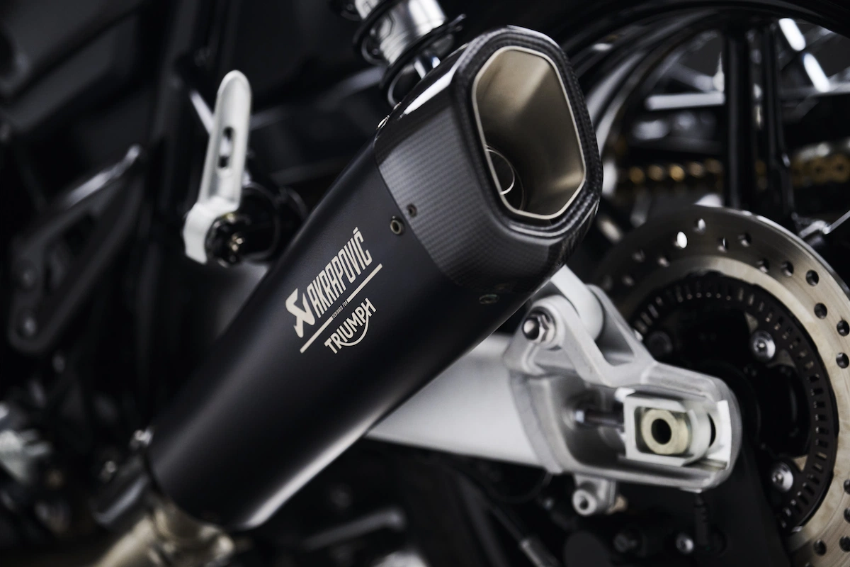 Bought Not Built: Speed Twin TFC - Triumph's Fifth Factory Custom 12 Carbon-tipped Akrapovic Exhaust Closeup