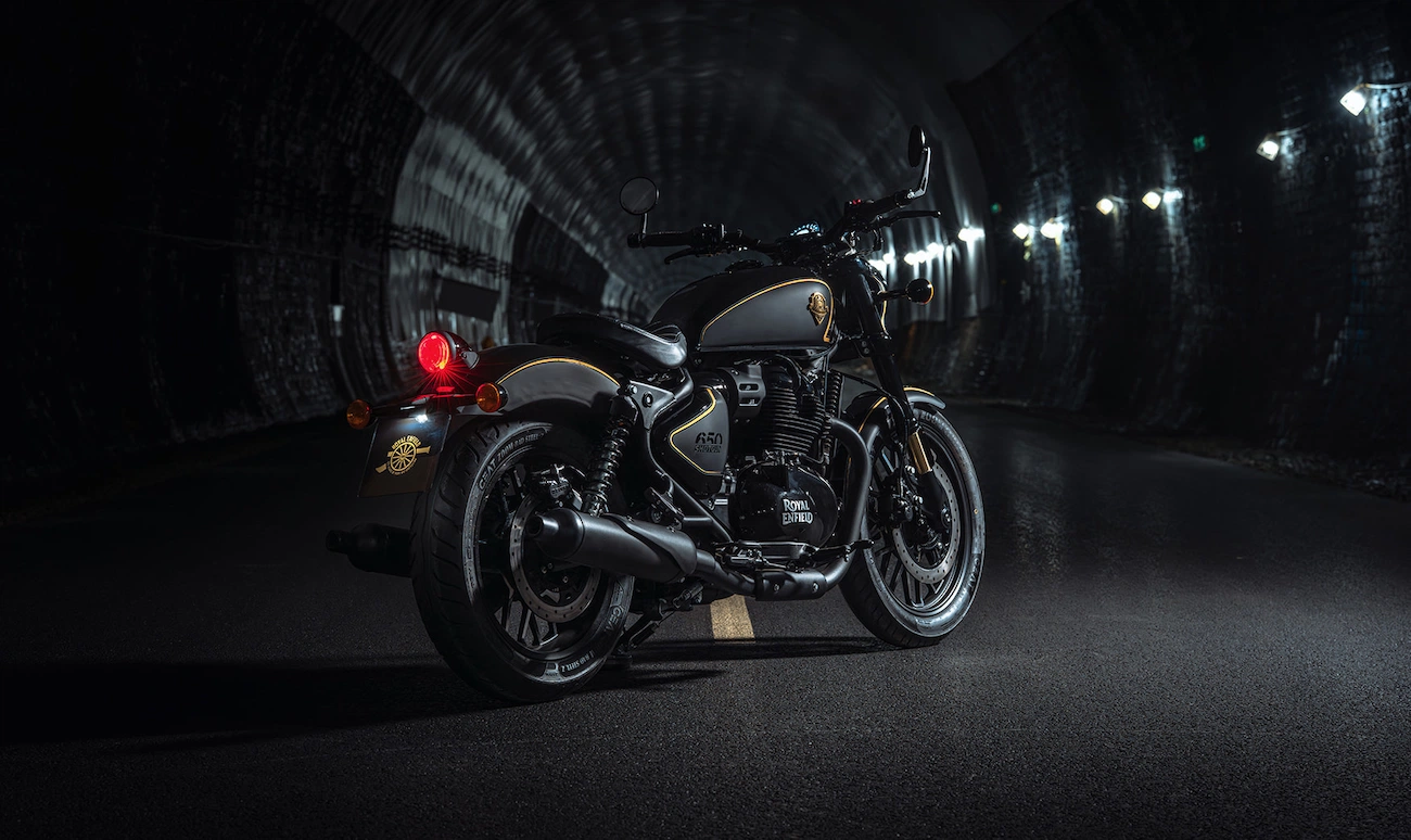 There Isn't Anything Rough about Rough Crafts x Shotgun 650 - Ultra-Limited Edition Royal Enfield 16 Limited Edition Shotgun 650 in a dark tunnel