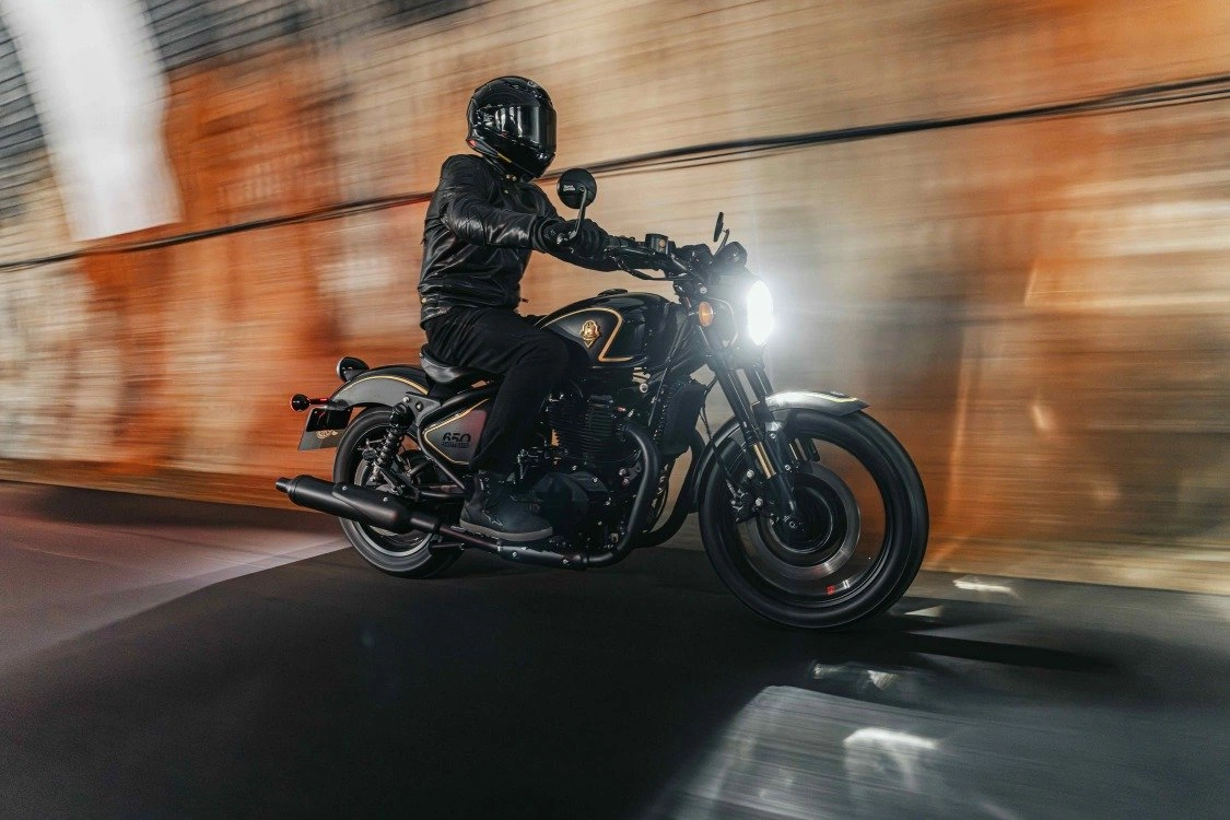 There Isn't Anything Rough about Rough Crafts x Shotgun 650 - Ultra-Limited Edition Royal Enfield 6 Limited Edition Royal Enfield in motion in a tunnel