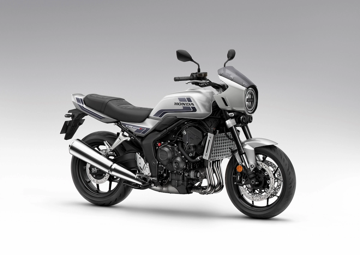 What is the New Honda Retro Style Motorcycle? 20 Honda CB1000F Grey Stripe with bikini fairing angle rhs front