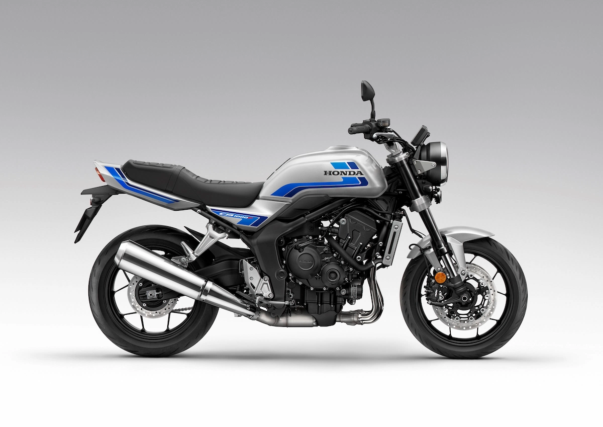 What is the New Honda Retro Style Motorcycle? 8 Honda CB1000F in Wolf Silver Metallic - Blue Stripe without bikini fairing